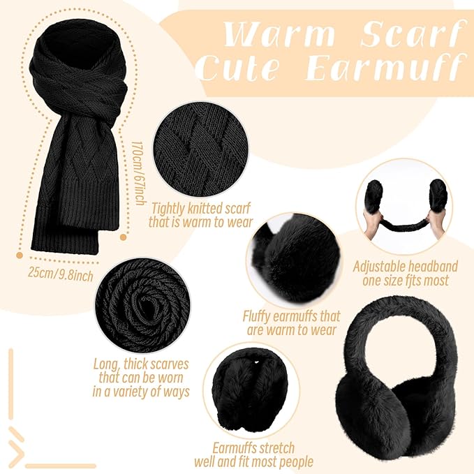 Geyoga 6 Pcs Winter Warm Set for Women Warm Beanies Hats Touchscreen Gloves Long Scarf Ear Muffs Socks Winter Gifts for Women