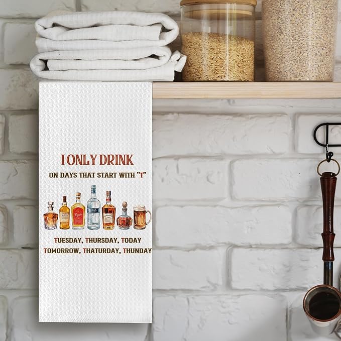 Funny Alcohol Kitchen Towels, Gifts for Alcohol Lovers Dish Tea Towels for Kitchen Decor, Cocktail Beer Drinkers Gifts Decorative Hand Towel for Bar Cart, 16x24 Inch