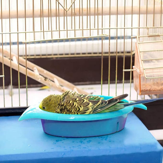 Mygeromon Bird Bath for Cage Parakeet Bathtub Budgie Shower Tub Indoor | Small Parrot Accessories, Hanging, Blue