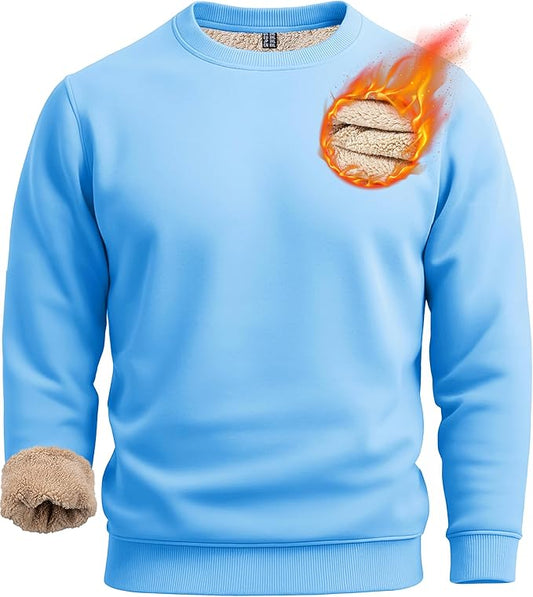 Boladeci Men's Full Sherpa Lined Crewneck Sweatshirts Heavy-weight Fleece Pullover Thick Thermal Long Sleeve Cotton