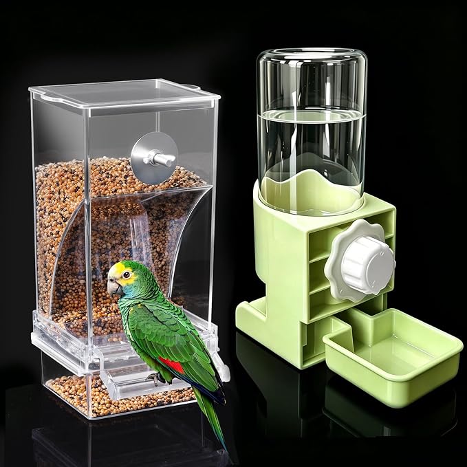 Lemtrflo No Mess Bird Cage Feeder, Automatic Bird Water Dispenser | Parakeet Cage Accessories