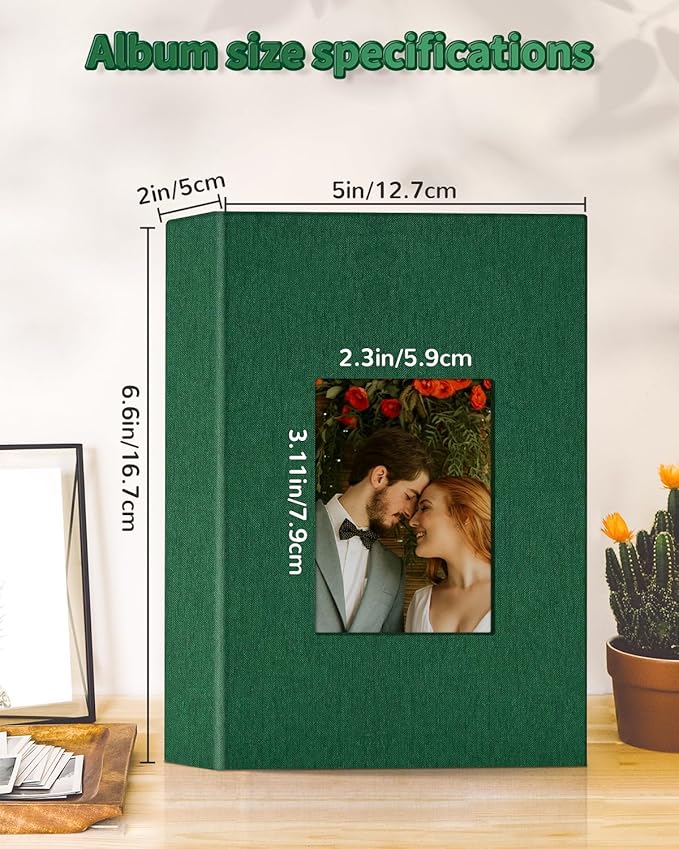 Photo Album 4x6 with 100 Pockets,Slip-in Picture Albums,Linen Cover Memory Book with Front Window,White Page Vertical Photo Book for Wedding,Family,Anniversare,Baby,Vacation