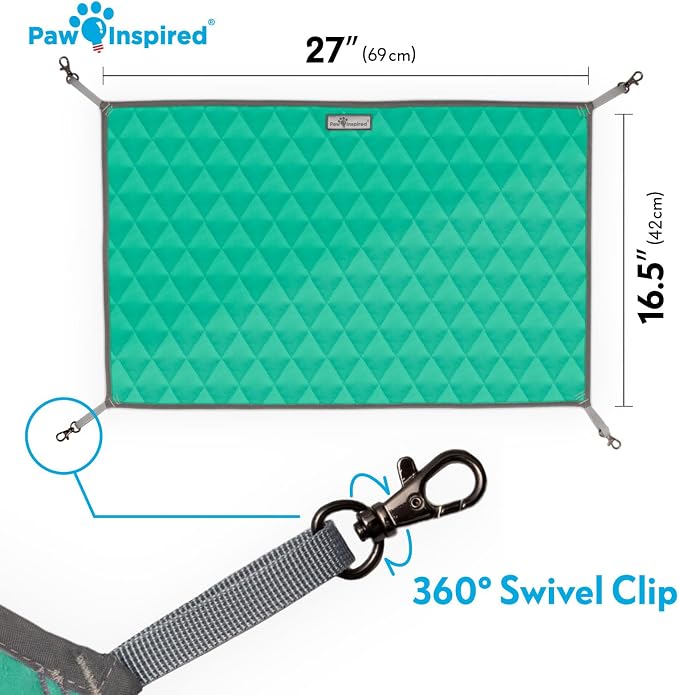 Paw Inspired Hanging Fleece Hammock for Small Animals, Gray/Green | Hammock with Swivel Clips for Pet Cage for Ferrets, Rats, Chinchillas, Sugar Gliders, Hideout Toy for Guinea Pigs, Hamsters