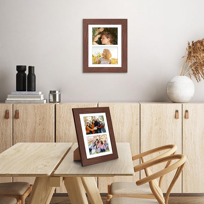 8.5x11 Picture Frame Display 2 opening Double 5x7 Picture Frame Collage,Multi Photo Frame with Mat,Plexiglass,Horizontal and Vertical Formats for Wall Decor,Walnut Wood Grain