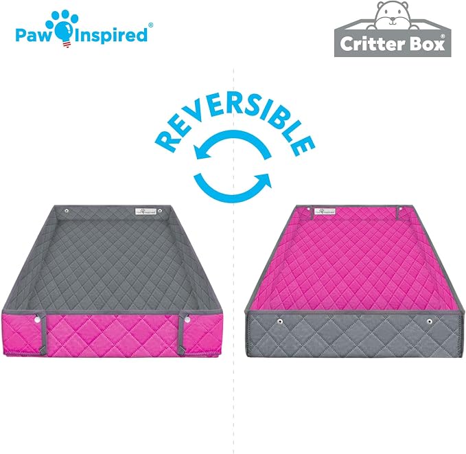 Paw Inspired Reversible Critter Box, C&C 2x3 (14-Inch Grids), Gray/Pink | Washable Fleece Cage Liner, Raised Sides, Bedding for Guinea Pigs Rabbits, Hamsters, Small Animals, Edge Protected Pee Pads