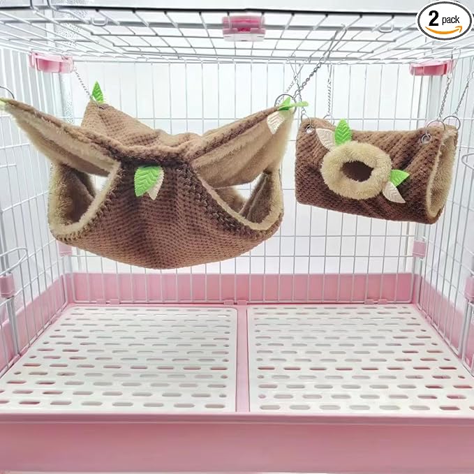 EAEDMY Ferret Rat Hammock Tunnel Toys Cage Accessories, Guinea Pig Hideout, Warm Bed for Rat Ferret Guinea Pig Sleep Hide and Play (2.Hammock&Hole Tunnel)