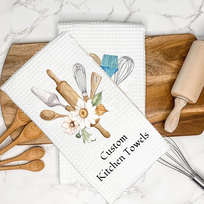 Custom Kitchen Towels Personalized Name Kitchen Towels Housewarming/Holiday/Birthday/Anniversaries Gift for Kitchen Decor Custom Waffle Dish Towel
