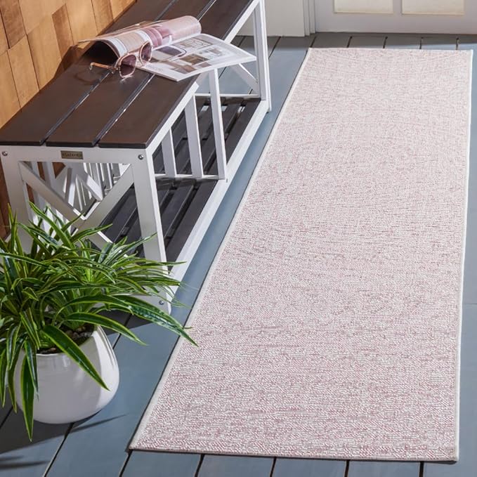 SAFAVIEH Courtyard Collection 2'3" x 8' Ivory/Soft Pink CY8734 Indoor/ Outdoor Waterproof Easy Cleaning Patio Backyard Mudroom Runner Rug