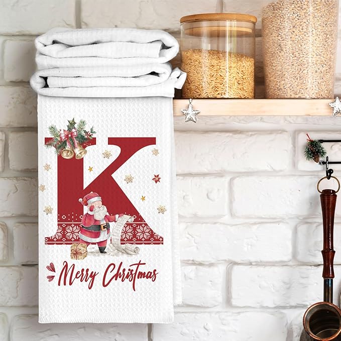 Christmas Initial Letter K Kitchen Towels Personalized Gifts Dish Towels Hand Towels for Kitchen Decorations, Christmas Birthday Gifts for Women, 24x16 Inch