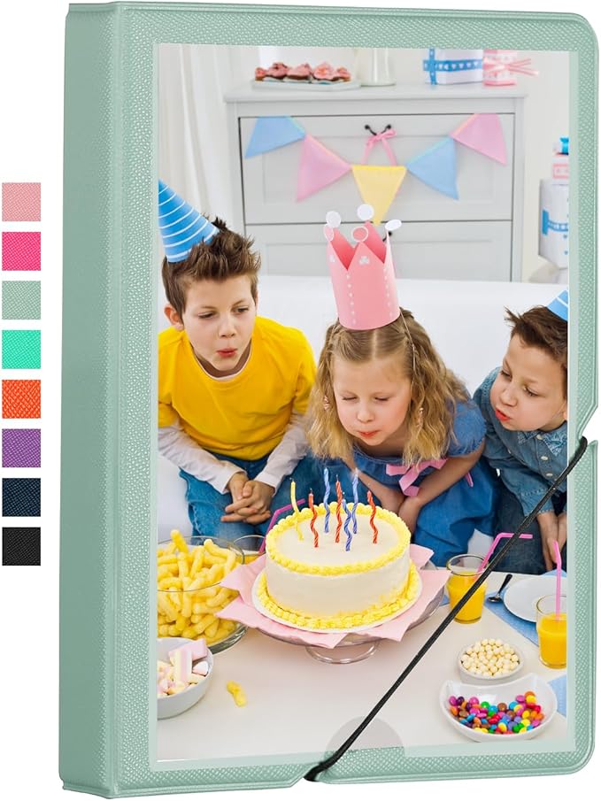 Lifting Small Photo Album 4x6 28 Pockets Plastic 4 x 6 Photo Book Album with Customizable Cover Mini Picture Album for Family Wedding Anniversary Baby Vacation (Mint Green)