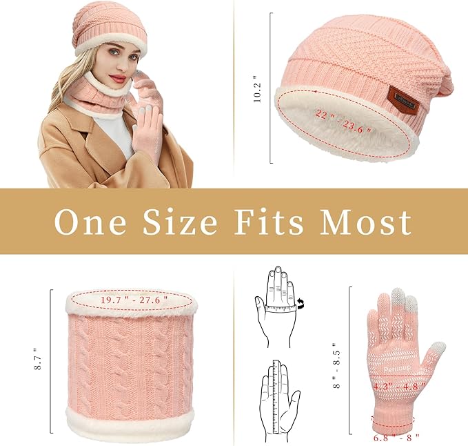 MAYLISACC Winter Knit Beanie Hat Neck Warmer Scarf and Touch Screen Gloves Set 3 Pcs Fleece Lined Skull Cap for Men Women