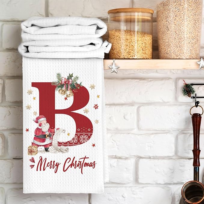 Christmas Initial Letter B Kitchen Towels Personalized Gifts Dish Towels Hand Towels for Kitchen Decorations, Christmas Birthday Gifts for Women, 24x16 Inch