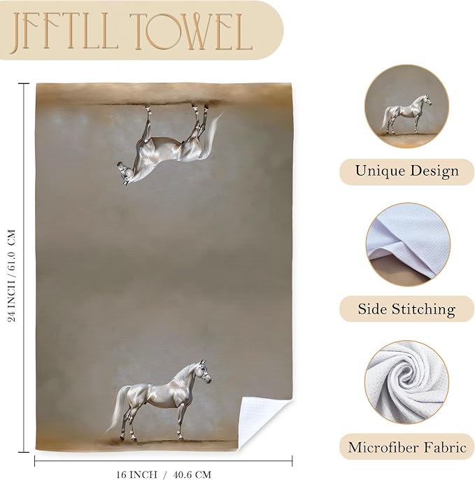 Horse Kitchen Towels, Horse Lover Gifts Decorative Dish Tea Towels for Kitchen, Neutral White Horses Hand Towel for Bathroom Decor, 16x24 Inch