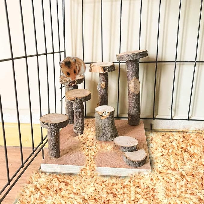 Wooden Hamster Platform Climb Toy Cage Accessories for Gerbil Dwarf Hamster | Exercise activity playground, Syrian hamster climb stairs, Natural wood chewing enrichment toys