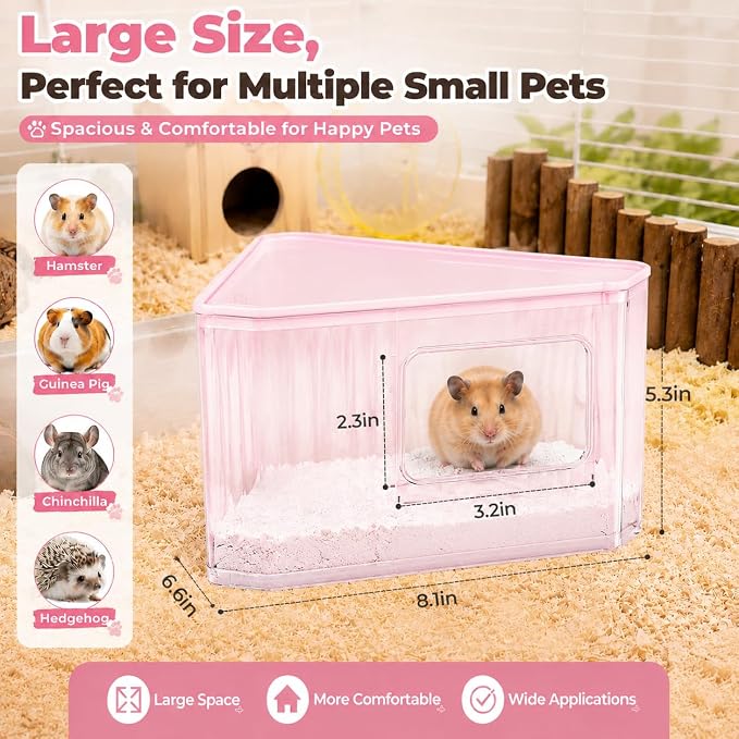 Hamster Sand Bath Container, Large Dust Bath House with Scoop, Purple | Tall enclosed design reduces sand scatter, spacious interior, frosted privacy walls, top platform, easy-clean bath box