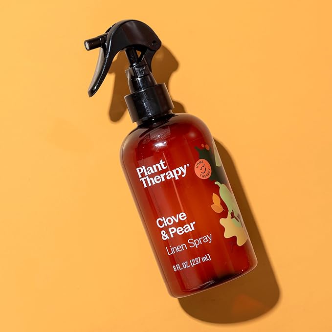 Plant Therapy Clove & Pear Linen Spray 8 oz A Fun, Feel-Good Scent with Fall Flair, Adds Cozy Charm & Cheerful Vibes, Perfect for Spritzing Linens, Curtains, and Cozy Corners