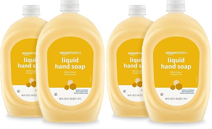 Amazon Basics Liquid Hand Soap Refill, Milk and Honey Scent, Triclosan-Free, 50 Fluid Ounces, 4-Pack (Previously Solimo)