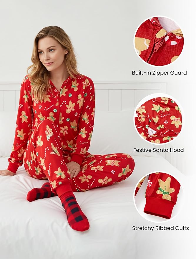 PATPAT Matching Family Christmas Onesie Pajamas – Holiday Hooded Jumpsuit Sleepwear PJs Couples Xmas Loungewear with Socks