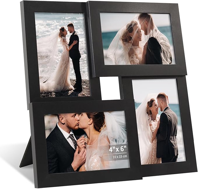 4x6 Collage Picture Frame,4 Photo Frame with Real Glass,Family Picture Frame Collage Wall Hanging or Tabletop Display,Black