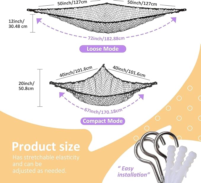 Stuffed Animal Net Hammock for Plushie Toys, Stuffed Animal Hammock Corner for Kids' Room Decor, Ideas for Organizing Stuffy Collection, Easy to hang with Anchors & Hooks