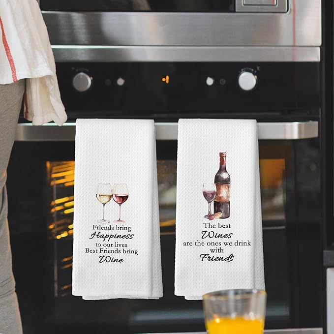 Wine Friend Gift Kitchen Towels Set of 2, Champagne Lover Wine Lovers for Women, Friendship Gifts for Bathroom Kitchen, Champagne Bar Decorative Tea Towels Dish Towels 16x24 Inch