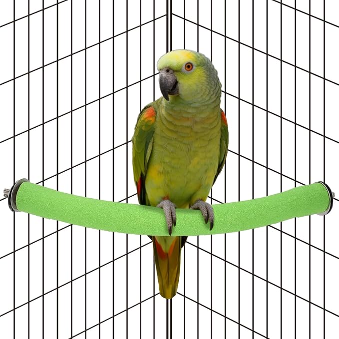 Rypet 90-Degree Parrot Perch for Cage Corner, Quartz Bird Perch (Green L) | For Paw Grinding Clean Stick Exercise, Rough Quartz Surface, Small Parakeets Cockatiel Conures