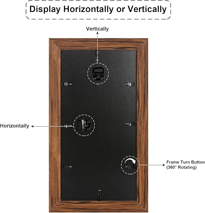 8x16 Picture Frame Display 3 opening Picture Frame 5x7 Collage,Multi Photo Frame with Mat,Plexiglass,Horizontal and Vertical Formats for Wall Decor,Carbonized Brown Wood Grain