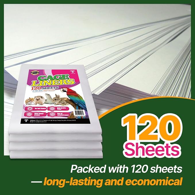 T TORTO9 Bird Cage Liner - 120 Paper Sheets, 20" x 18", 2.9 lb - Ideal for Pet Habitats, Bulk Pack for Long-Lasting Use, Newsprint Texture, Convenient Parcel Packaging