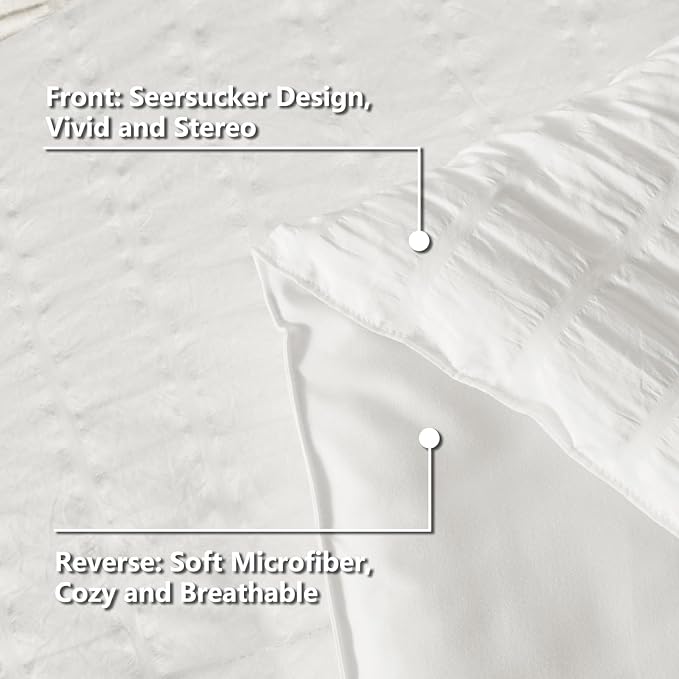 CozyLux King Size Comforter Set White Seersucker 7 Pieces Bed in a Bag King Comforter Set with Sheets, Luxury Soft Bedding Set with Down Alternative Comforter, Sheets, Pillowcases & Shams All Seasons