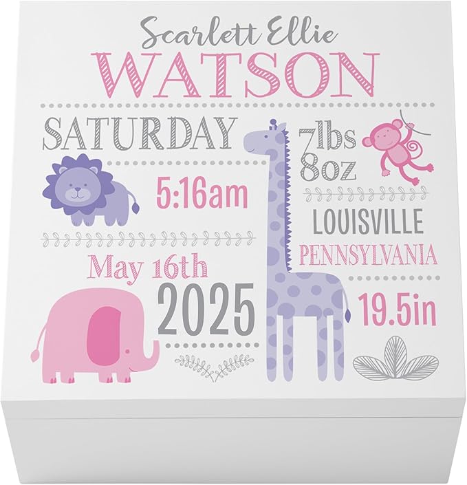Let's Make Memories Personalized Baby's First Keepsake Box - Memento Storage - Memories Box - Nursery Décor - For Girls - 6" Hx12 Square