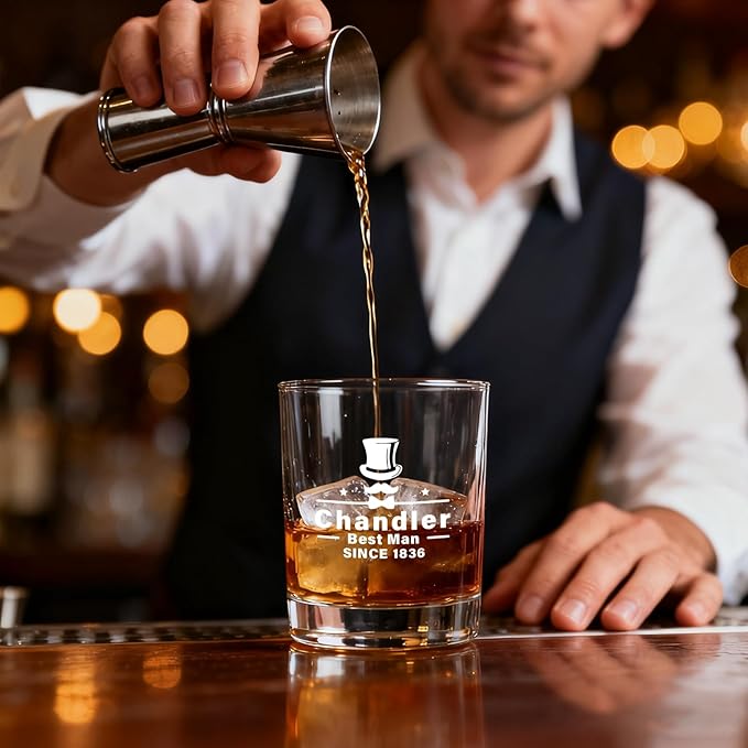 Personalized Engraving Whiskey Glass with Name, Customized Etched Monogram Rocks Cocktail Glasses for Him Husband Groomsmen, Bourbon Brandy shot Mug, Gifts for Wedding, Christmas, Birthday