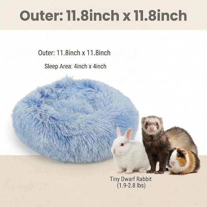 Guinea Pig Bed for Small Animal for Dwarf Rabbits/Hamster/Hedgehog/Ferrets | 11.8 Inch Small Animal Beds Washable，Hideout Soft & Comfortable Donut Bed,Blue and White