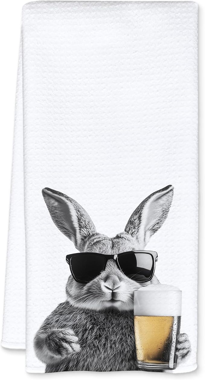 Funny Bunny Beer Kitchen Towels, Bunny Gifts Dish Tea Towels for Kitchen Decor, Bar Towel for Bartender Kitchen, Beer Lover Gift, 16x24 Inch