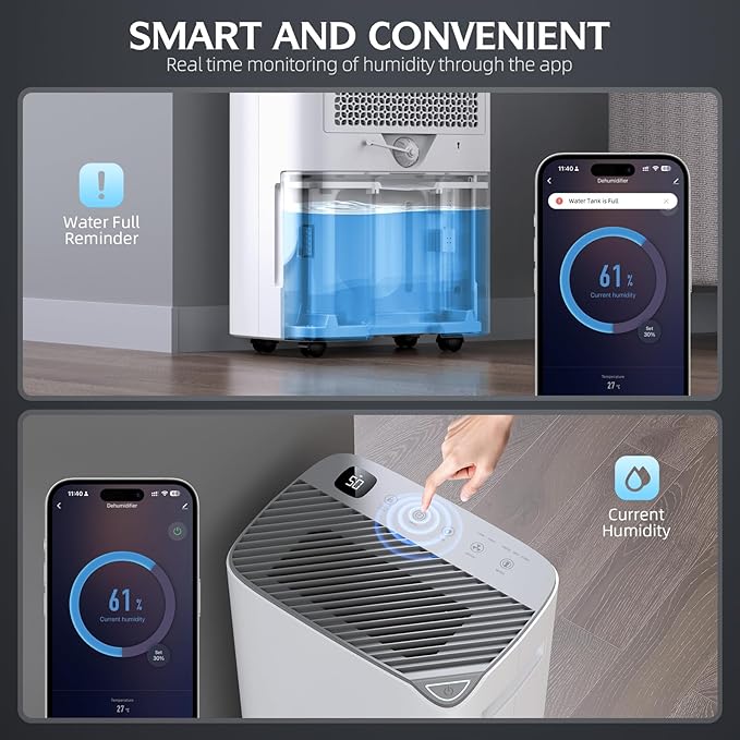 2500 Sq.Ft Smart Compressor Dehumidifiers for Home, Basement Bedroom,Bathroom, 34 Pints Energy Star, Auto or Manual Drainage, with Drain Hose,Continuous Drainage, Auto Defrost, 24H Timer