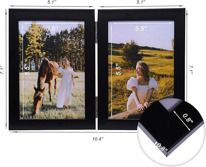 Double Vertical 4X6 Hinged PS Family Picture Frame Collage For Desktop or Tabletop (Black 46X2)