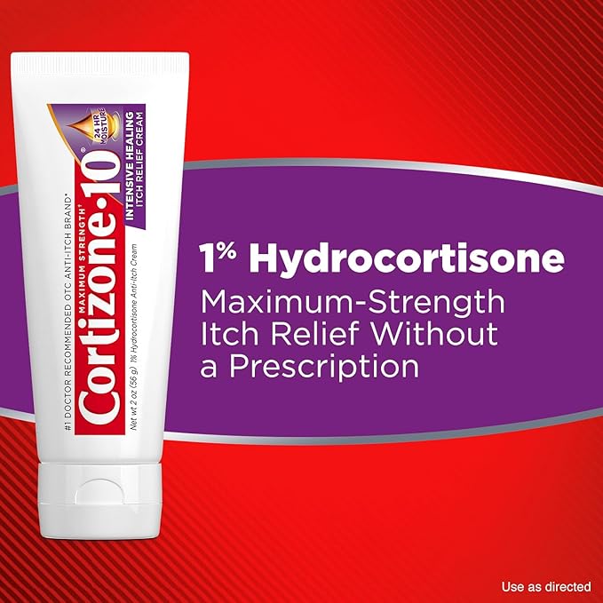 Cortizone-10 Maximum Strength Intensive Healing Itch Relief Cream, 1% Hydrocortisone, Fast-Acting, Anti-Itch Cream for Bug Bites, Rash, Eczema, Psoriasis, Poison Ivy, Oak, Sumac & More, 2 oz