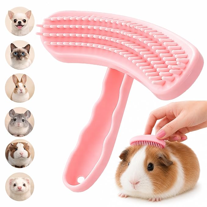 Small Silicone Grooming Brush for Guinea Pigs & Small Pets | Small Pet Fit | Soft Low-Stimulation Brush | Curved Pet Fit | Daily Bonding | Rinse-Clean Head