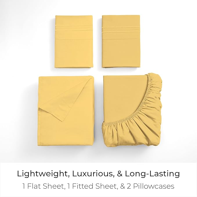 Mellanni King Sheets Set - 4 PC Iconic Collection Bedding - Hotel Luxury, Extra Soft, Cooling Bed Sheets - Wrinkle, Fade, Stain Resistant (King, Yellow)