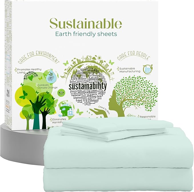 SUPREME ELEGANCE Twin Sheets Set – Natural 100% Cotton Percale Twin Bed Sheets, Oeko-tex Made in Green Sustainable, Cooling Crisp Bedding with Deep Pockets, Soft Breathable Hotel Quality, Light Green