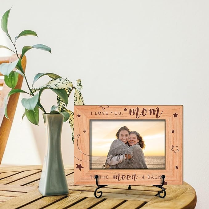 Mother Gifts - I Love You Mom To The Moon And Back - Wooden Photo Frame, Gifts For Christmas Halloween Tabletop Display 4x6 Photo Home Decor Party Decor Rustic Picture Frames With Stand for Mama -35