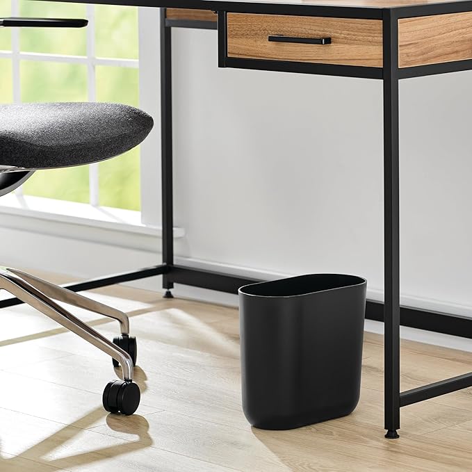 iDesign Small Slim Plastic Bathroom Trash Can, Garbage Can for Bedroom, Office, Desk, Dorm, Black