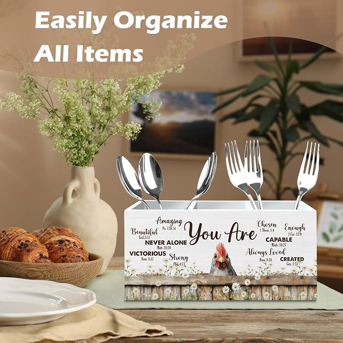 DILSJ Inspirational Chicken Pen Pencil Holder Organizer for Desk, Chicken Lovers Gifts for Women, Be Kind Be Brave Decor Wooden Box Signs for Home Office Desk Decoration Office & School Supplies