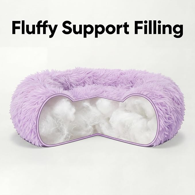 Tiny Dog Bed for Extra Small Dogs for Chihuahua Pomeranian Toy Poodle | 15 Inch Washable Puppy Bed,Soft Faux Fur Calming Donut Bed,Purple