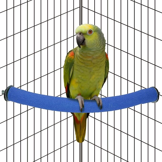 Rypet 90-Degree Parrot Perch for Cage Corner, Quartz Bird Perch (Blue L) | For Paw Grinding Clean Stick Exercise, Rough Quartz Surface, Cage Accessorie, Small Parakeets Cockatiel Conures