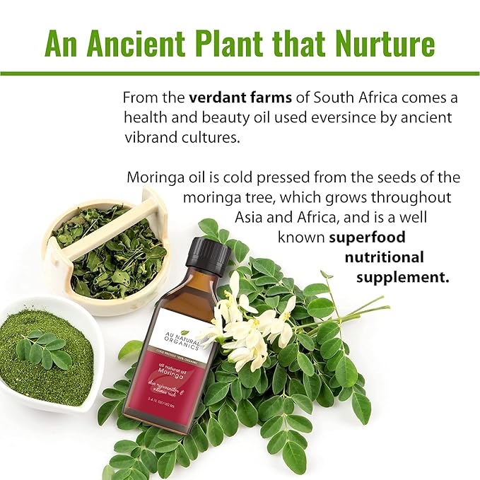 Pure Premium Organic Moringa Oil - Cold Pressed, Extra Virgin Natural Moisturizer for Skin, Face, Body & Hair, from USDA Organic Farms - Unrefined, Non-GMO, Food and Therapeutic Grade - 3.4oz/100ml