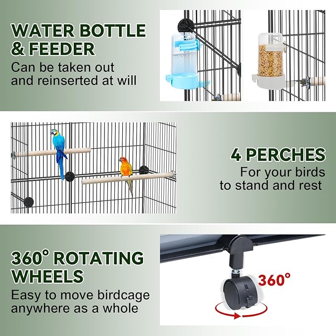 VISCOO Upgraded Encrypted Metal 46-Inch Bird Cage for Parrot Parakeets | Parakeet Cage with Wooden Perches, Slide-Out Tray, Water Bottle&Feeder for Cockatiel,Lovebird,Small Mid-Sized Birds