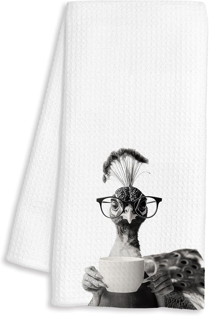 Funny Peacock Decor Coffee Kitchen Towels Gift, Peacock Bird Gifts for Women, Coffee Gifts for Women, Bird Lover Gift Decorative Dish Hand Tea Towels for Kitchen Home Bar Decor, 16x24 Inch