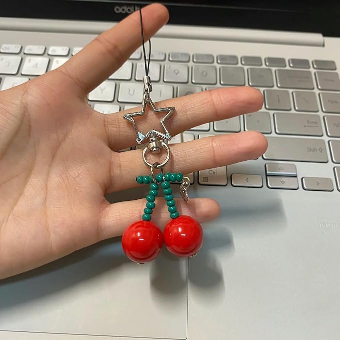 Agromusk Cute Cherry Keychain,Kawaii Cherry Bag Purse Charms for Women Car Keys Decor Gifts Stuff Accessories