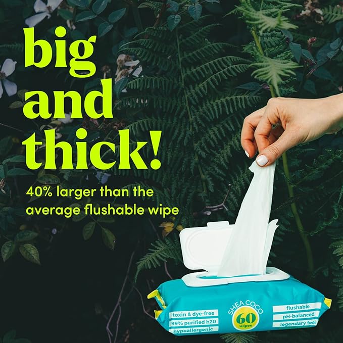 goodwipes Flushable Butt Wipes Made with Vitamin E & Aloe - Soft & Gentle Wet Wipe Dispenser for Home Use, Septic & Sewer Safe - Largest Adult Toilet Towelettes - Shea-Coco, 60 Count (Pack of 8)