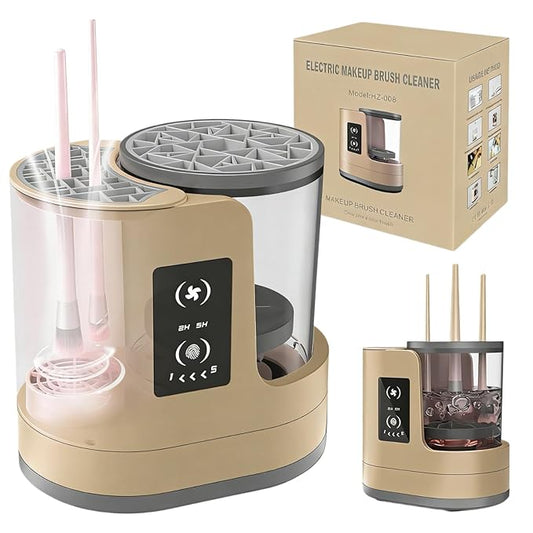 Electric Makeup Brush Cleaner Machine With Makeup Brush Dryer-Holder-Portable Automatic USB Cosmetic Brushes Cleaner Tool for All Size Beauty Makeup Brush Set,Eyeshadow, Blush Brush (brown)